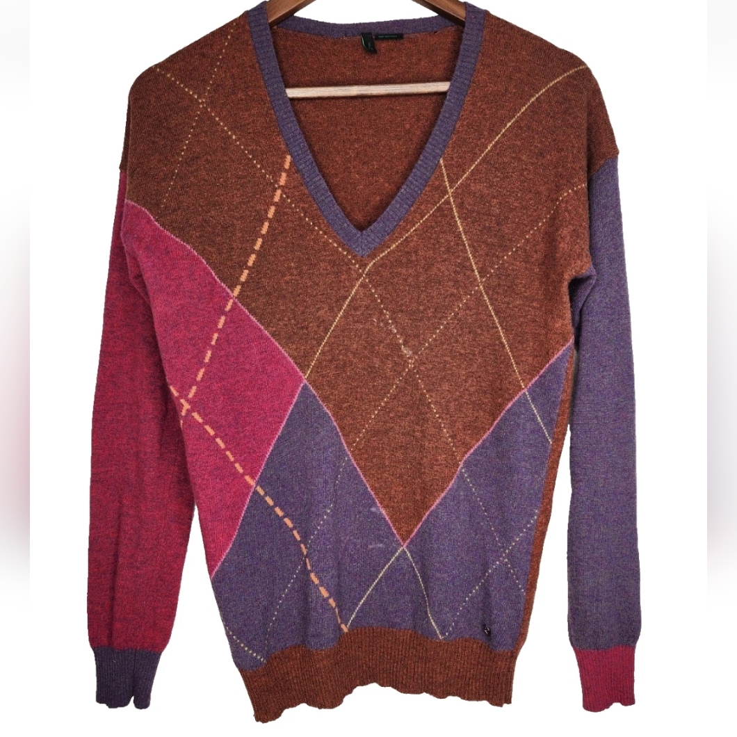 Benetton Argyle Wool Blend Vintage Sweater Size S